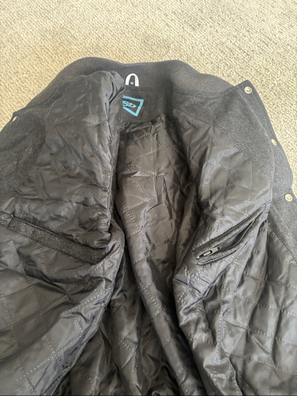 Black and White Varsity Jacket with Blue Appliqué - Picture 13 of 15